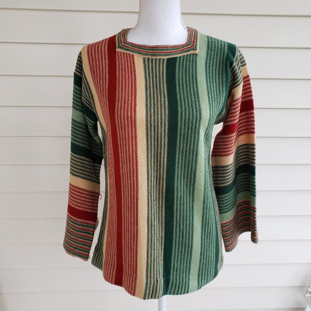 Vintage 70s/80s Acrylic Striped Bell Sleeve Square Neck Sweater By Donnkenny